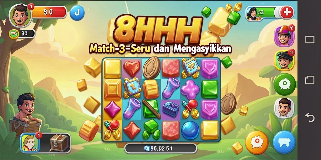 Screenshot gameplay 8HHH yang menampilkan aksi Match-3 yang seru.