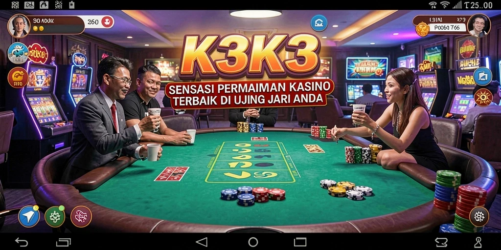 Screenshot K3K3 menampilkan suasana permainan kasino yang mendebarkan.