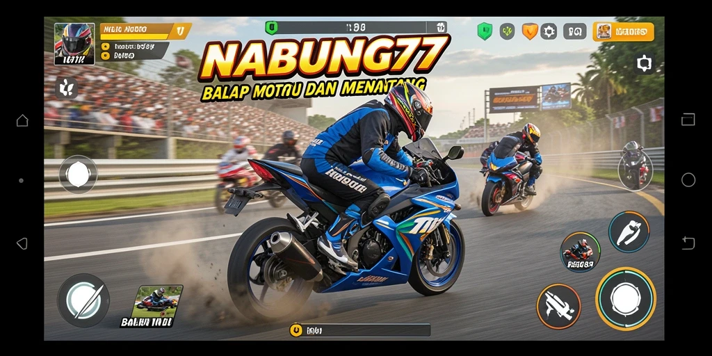 Gameplay NABUNG77 dengan balapan motor yang mendebarkan.