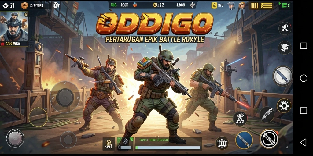 Screenshot gameplay ODDIGO menampilkan aksi mendebarkan dalam arena Battle Royale.