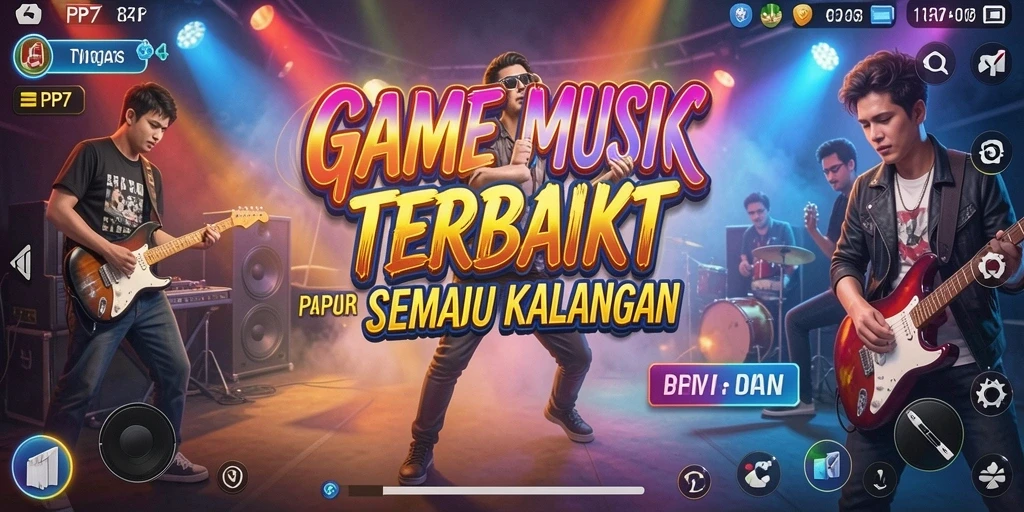 Tampilan gameplay yang penuh warna dari PP7 saat bermain musik.