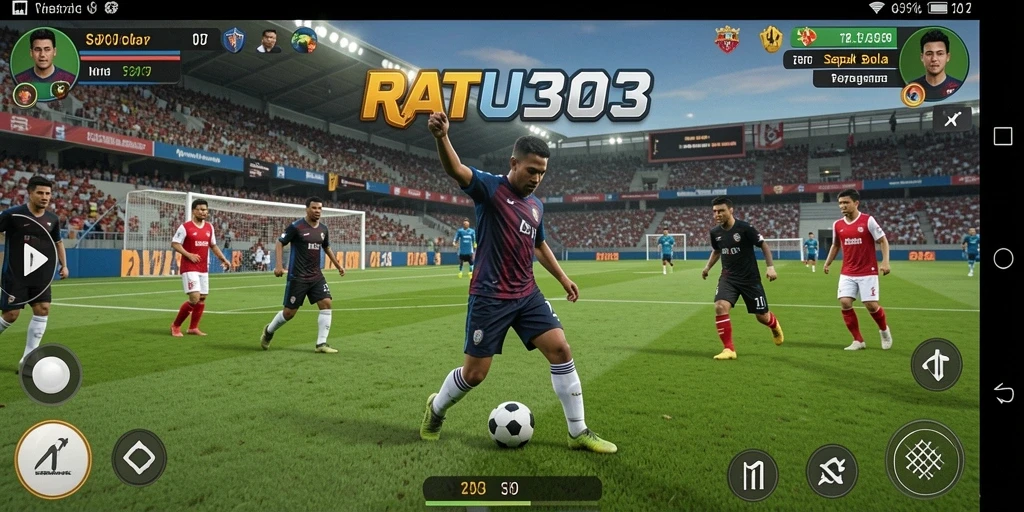 Tangkapan layar gameplay RATU303 yang menampilkan aksi seru di lapangan sepak bola.