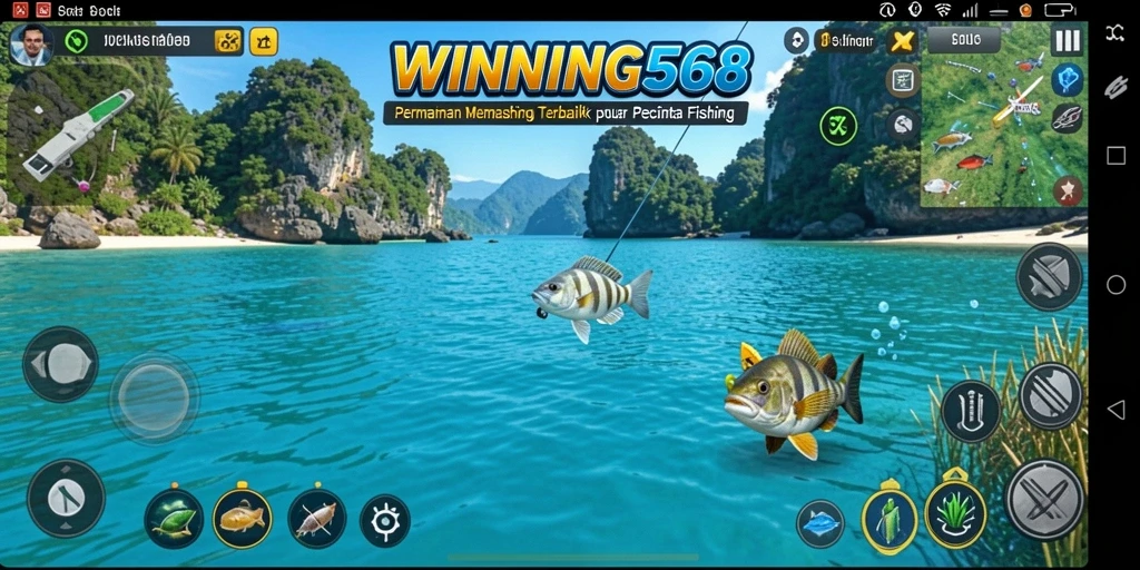 Screenshot gameplay WINNING568 menampilkan keindahan lokasi memancing.