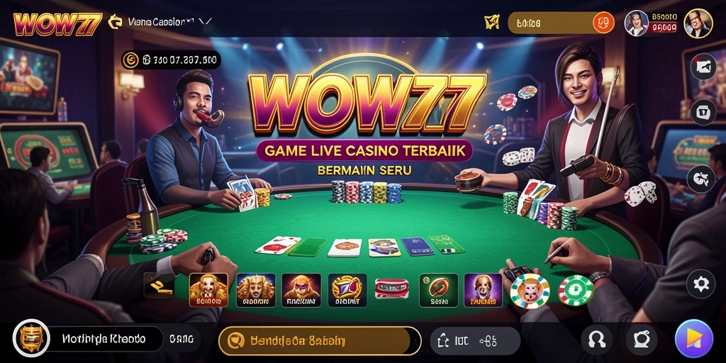 Menampilkan gameplay menarik Live Casino WOW77 dengan dealer profesional.